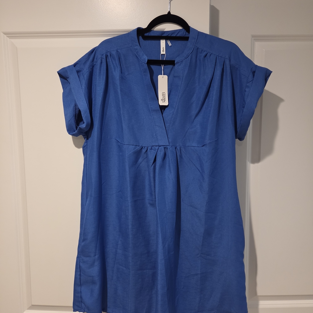 glam Cobalt Blue Short Sleeve V-Neck Tunic